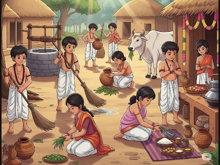 Gurukul children performing duties