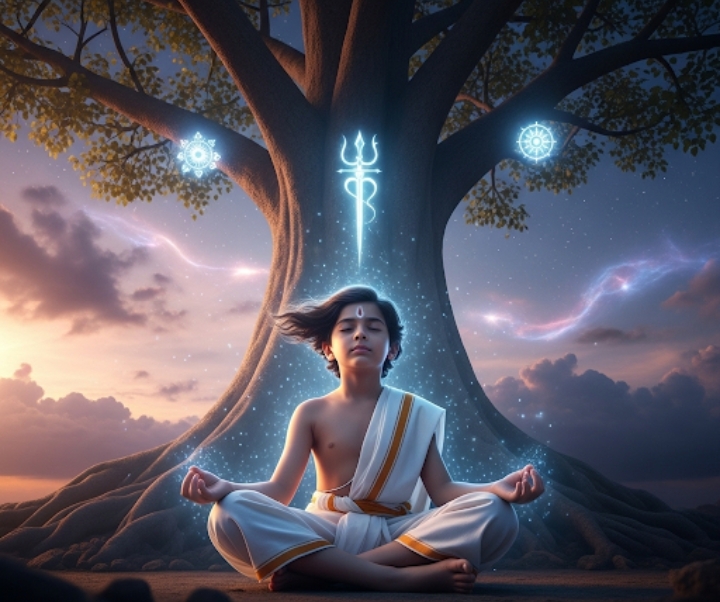 Children in Gurukul meditating or learning